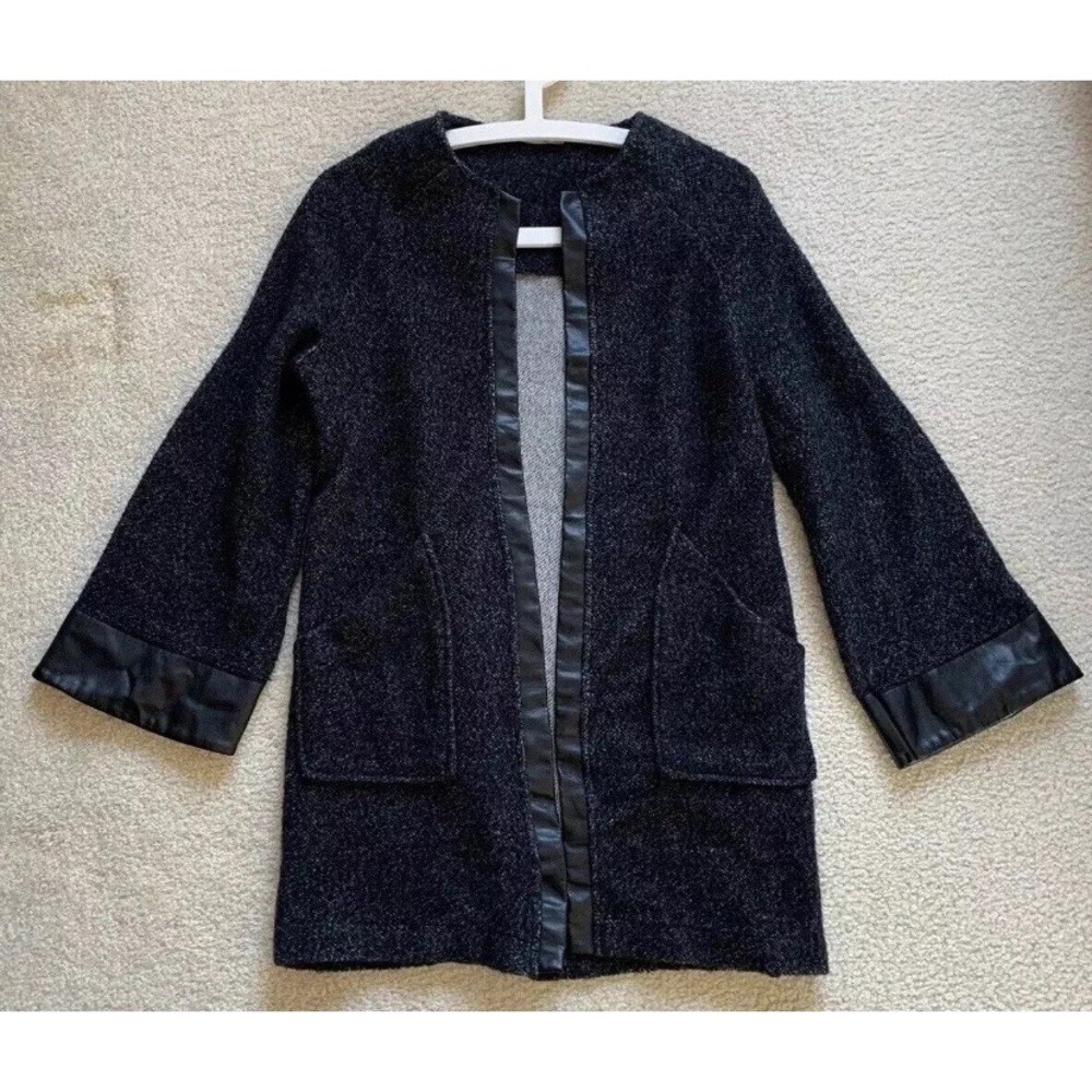 Zara Collection Bell Sleeve Faux Leather Trim Knit Cardigan Womens S Lagenlook